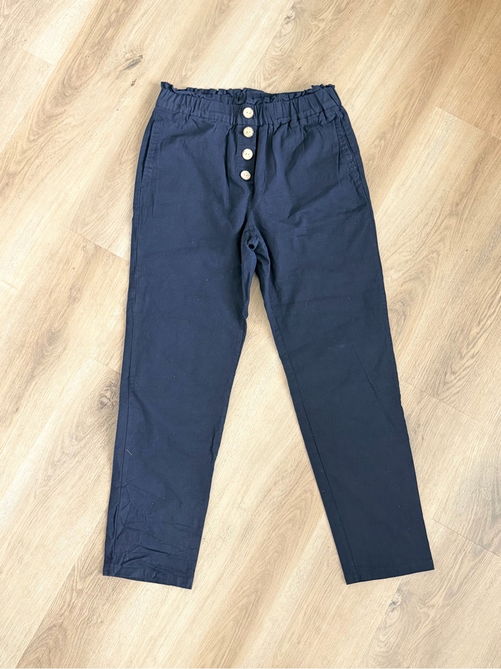 Women’s Black Elastic Waste Casual Pants with Button Accents Size M
